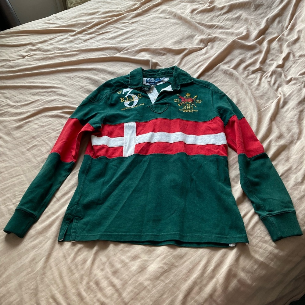 Vintage Long-Sleeve Polo Rugby Shirt — Medium, Custom Fit